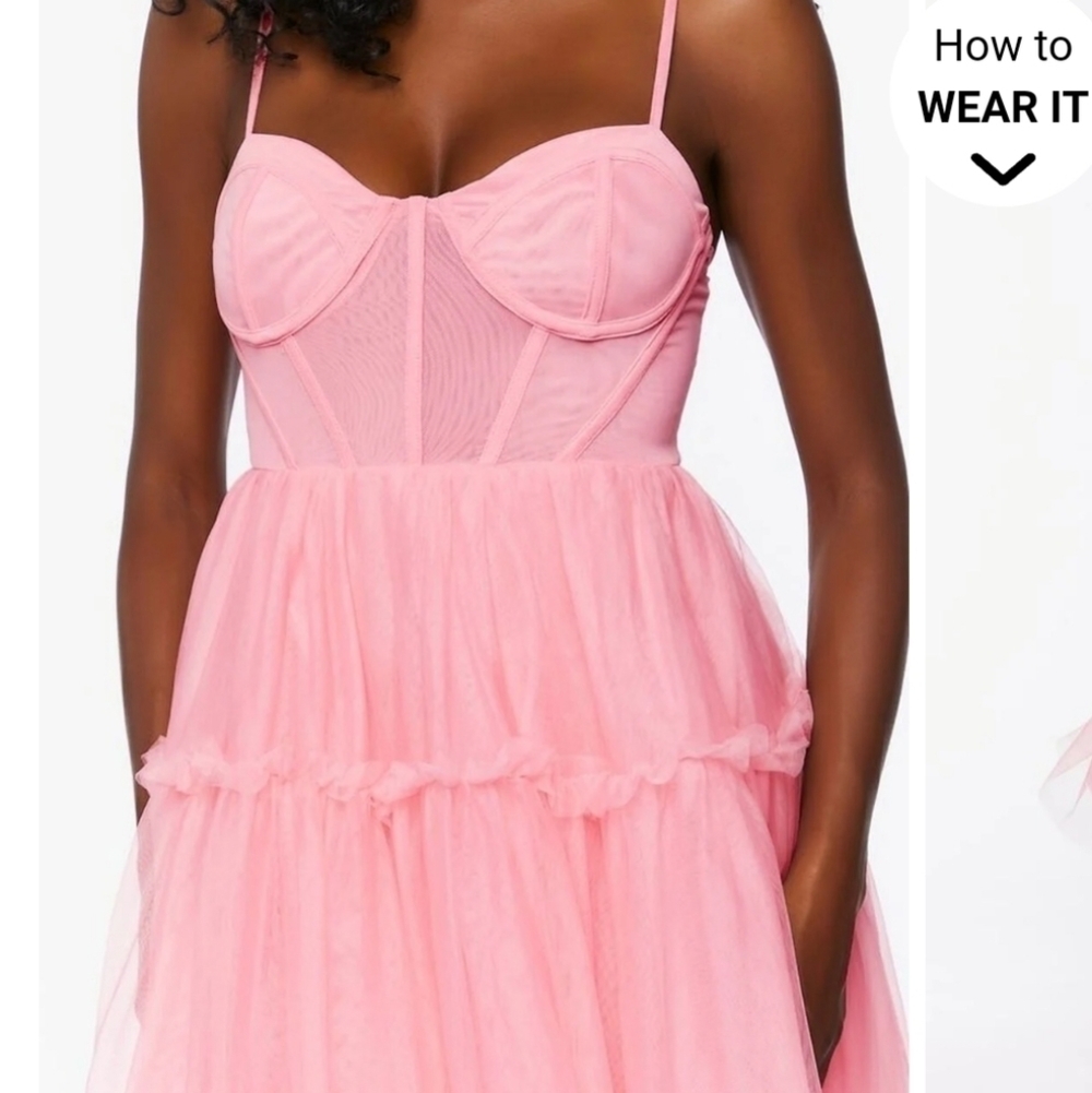 Pink Tulle Ruffled Bustier Midi Dress - Picture 8 of 12